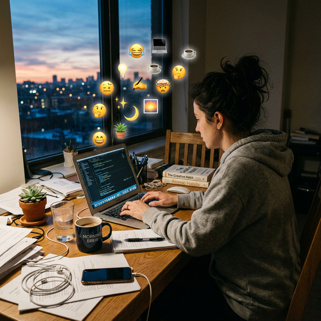 Woman working on laptop coding at wooden table with study books and coffee
