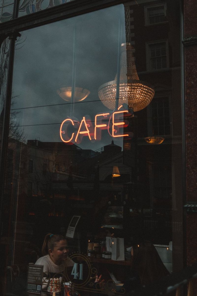 cafe text on cafe window